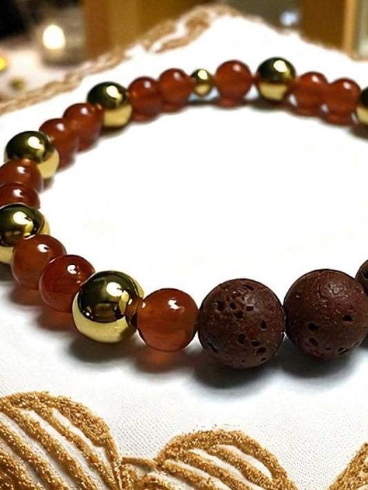 Artisan Bronze / Orange Gold Lava Beaded Bracelet