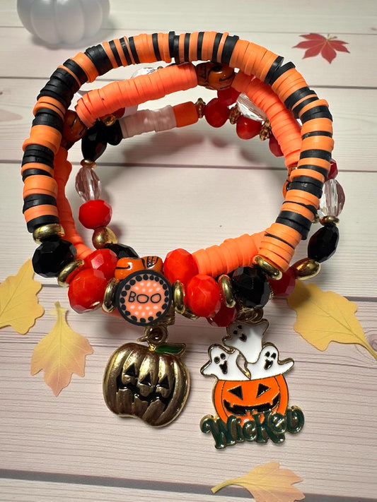 Halloween Themed Beaded Bracelet Set 6.5 - 7.5” Fit