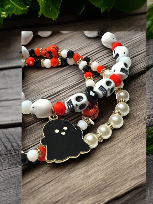 Halloween Themed Beaded Bracelet Set 6.5 - 7.5” Fit
