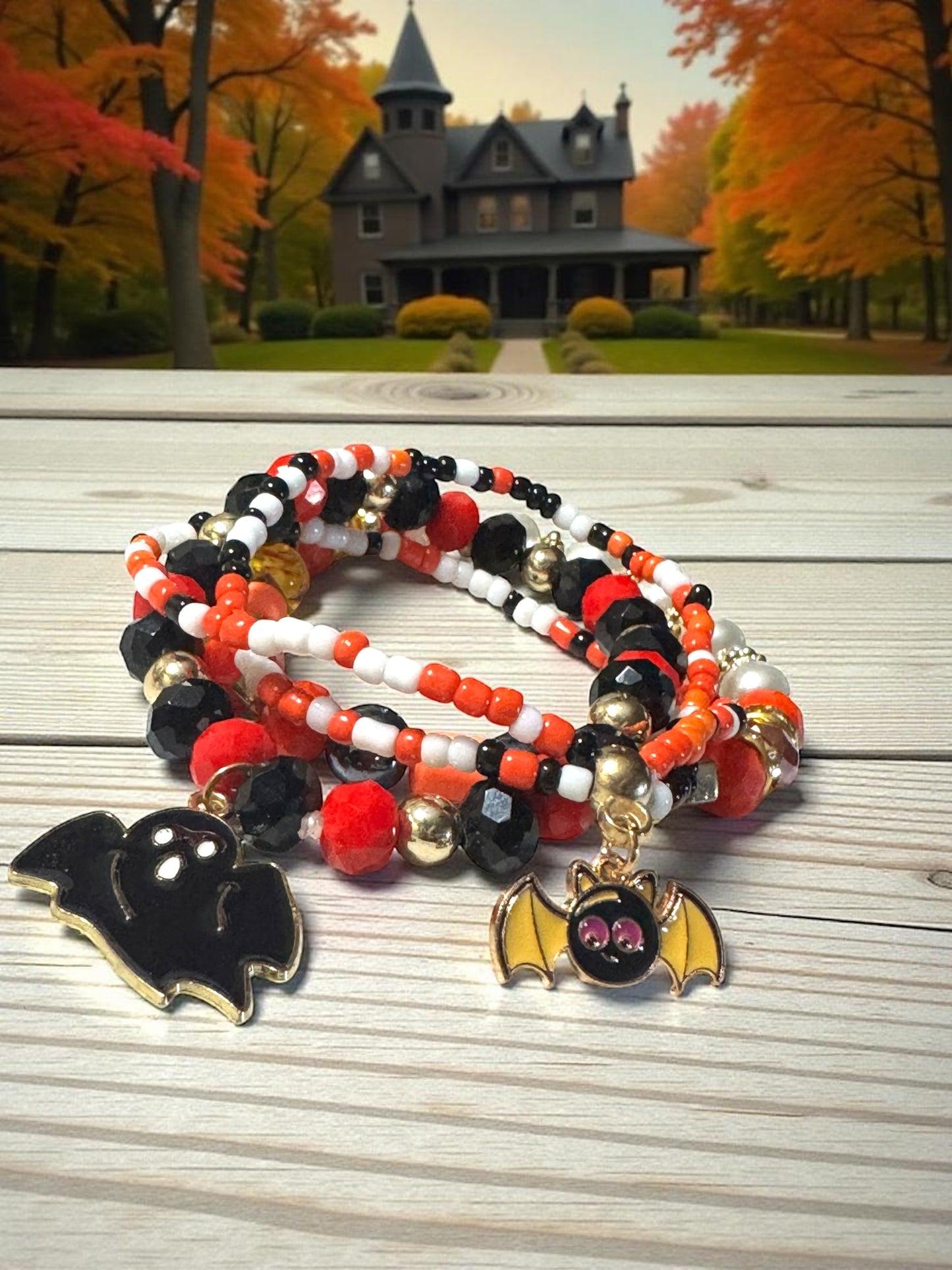 Halloween Themed Beaded Bracelet Set 6.5 - 7.5” Fit
