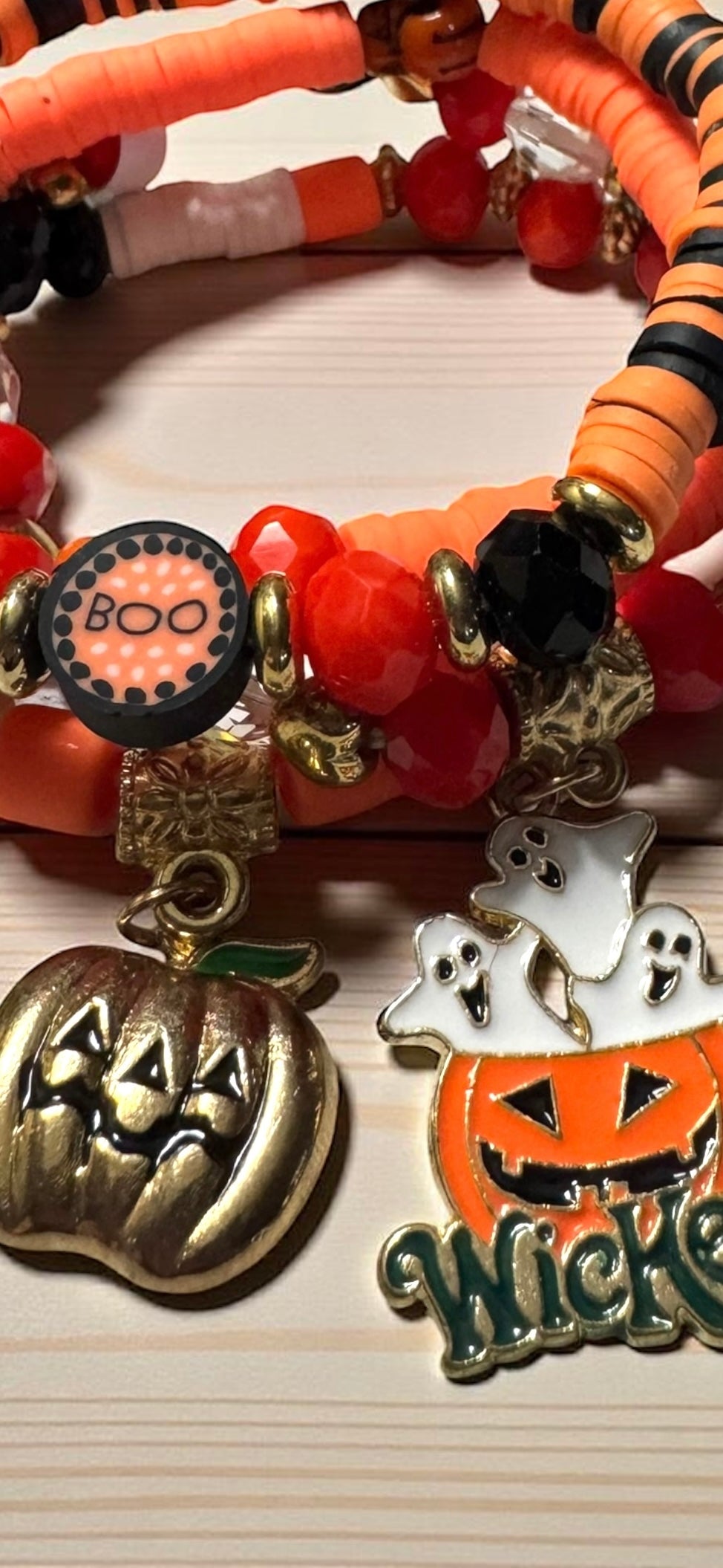 Halloween Themed Beaded Bracelet Set 6.5 - 7.5” Fit