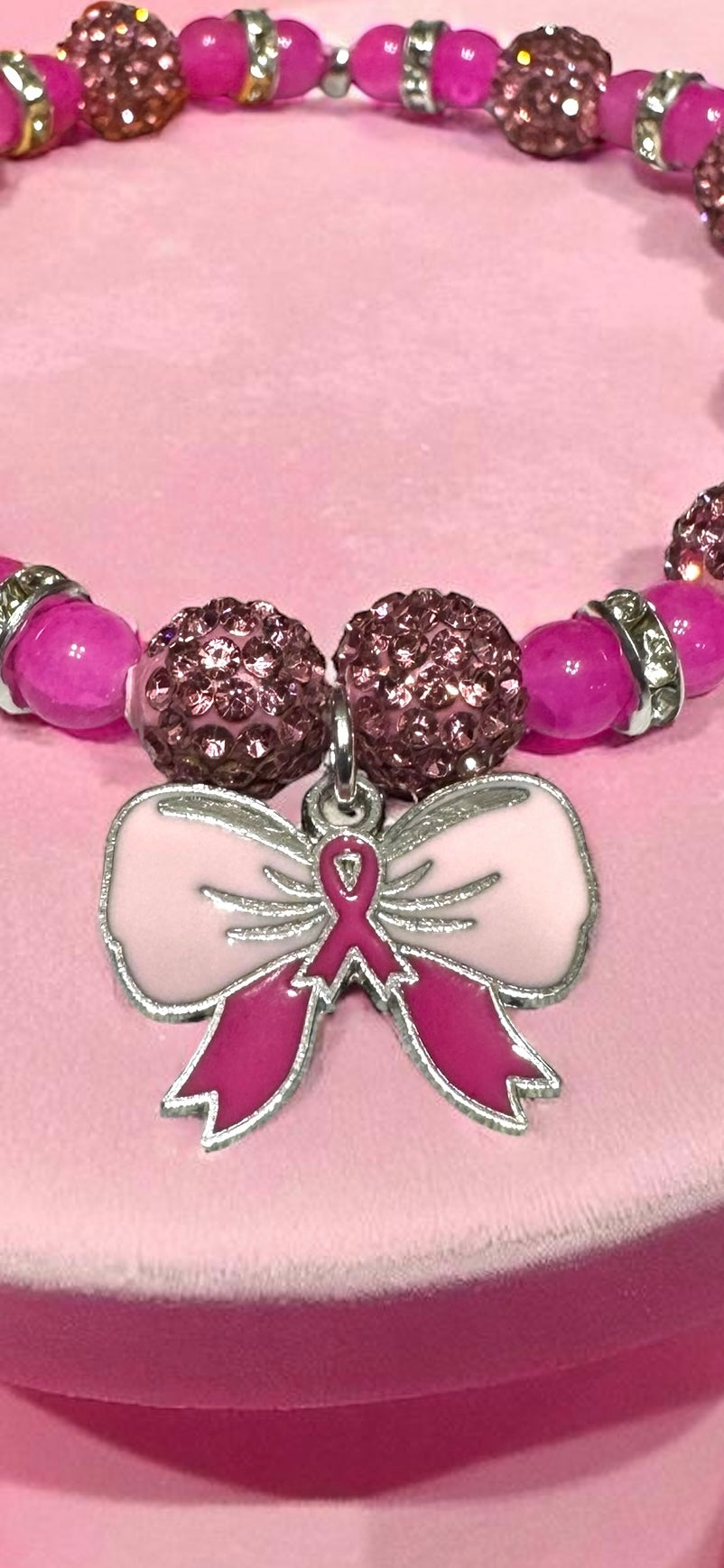 Breast Cancer Awareness Beaded Bracelet 7.5 - 8”