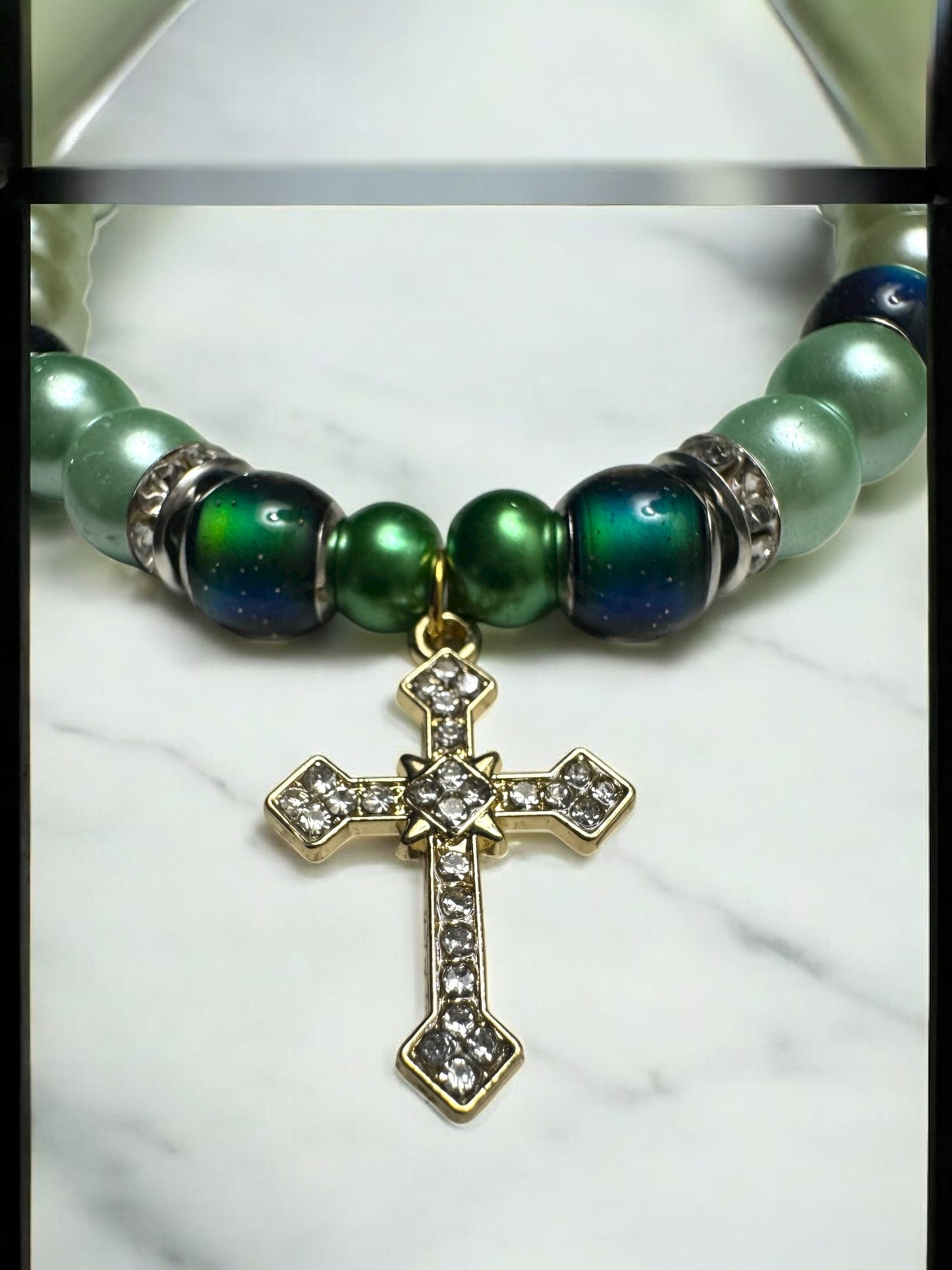 Always Have Faith Glass Bead & Mood Bead Bracelet with Cross Charm