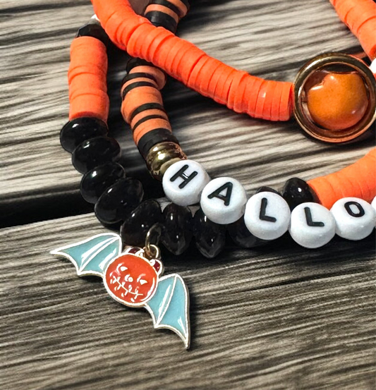Halloween Themed Beaded Bracelet Set 6.5 - 7.5” Fit