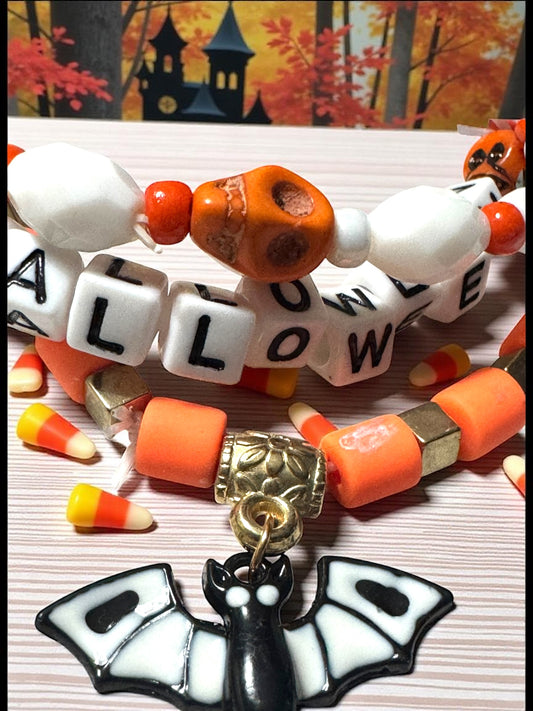Halloween Themed Beaded Bracelet Set 6.5 - 7.5” Fit