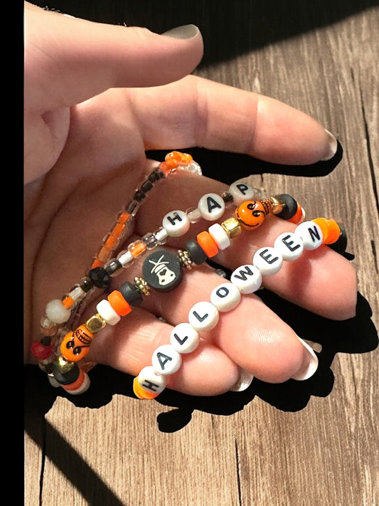 Halloween Themed Beaded Bracelet Set 6.5 - 7.5” Fit