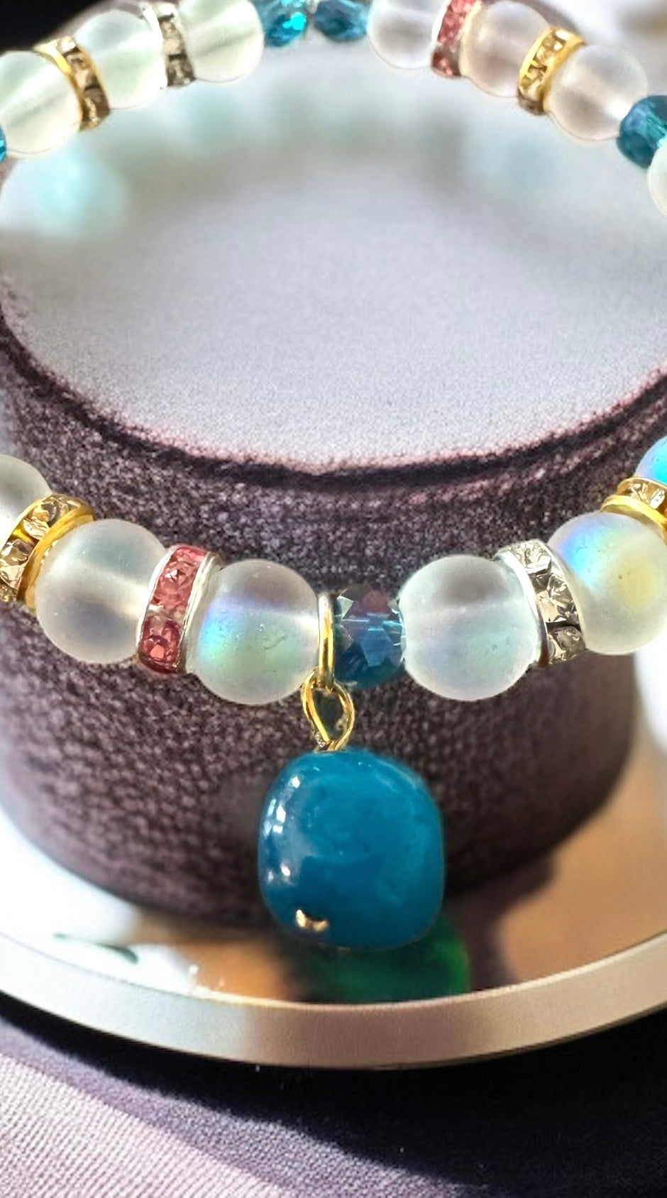 Moonstone Bead & Glass Bracelet – Handmade Shimmer Energy Jewelry