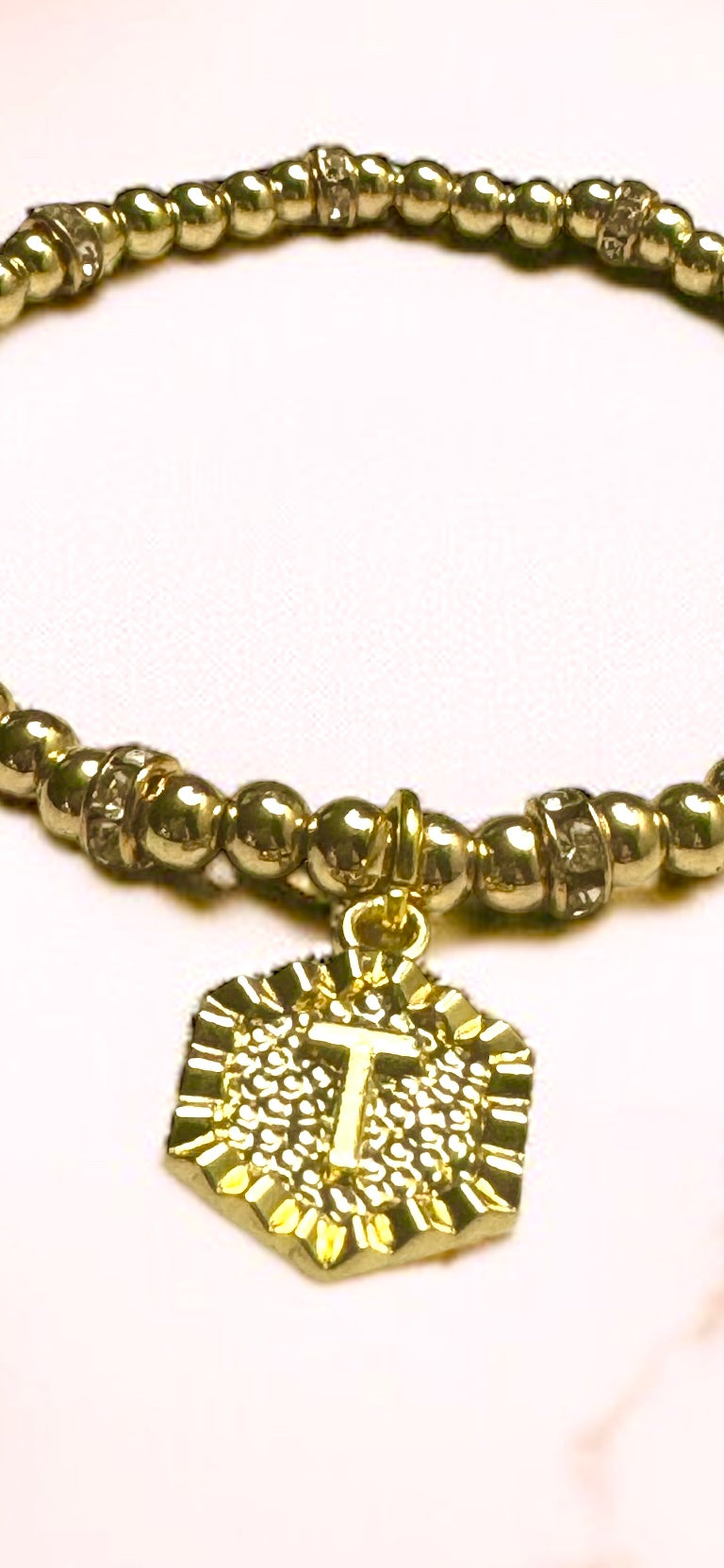 Simple Elegance 14 K Gold Plated Personalized Beaded Ball Bracelet 18 K Gold Plated Initial Charm Bracelet