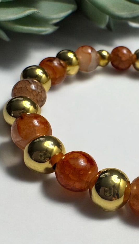 Artisan Bronze Orange Gold Beaded Bracelet - 18k Gold Filled Autumn Jewelry