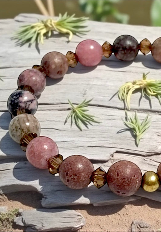 Bashful Pink & Browns Lava Beaded Bracelet