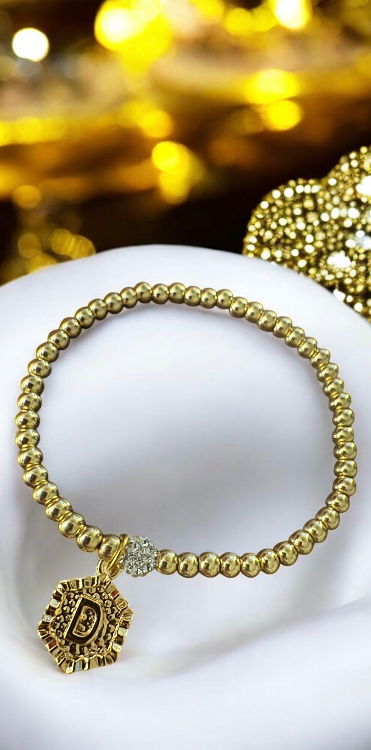 Simple Elegance 14 K Gold Beaded Ball Bracelet 18 K Gold Plated Initial Charm Bracelet
