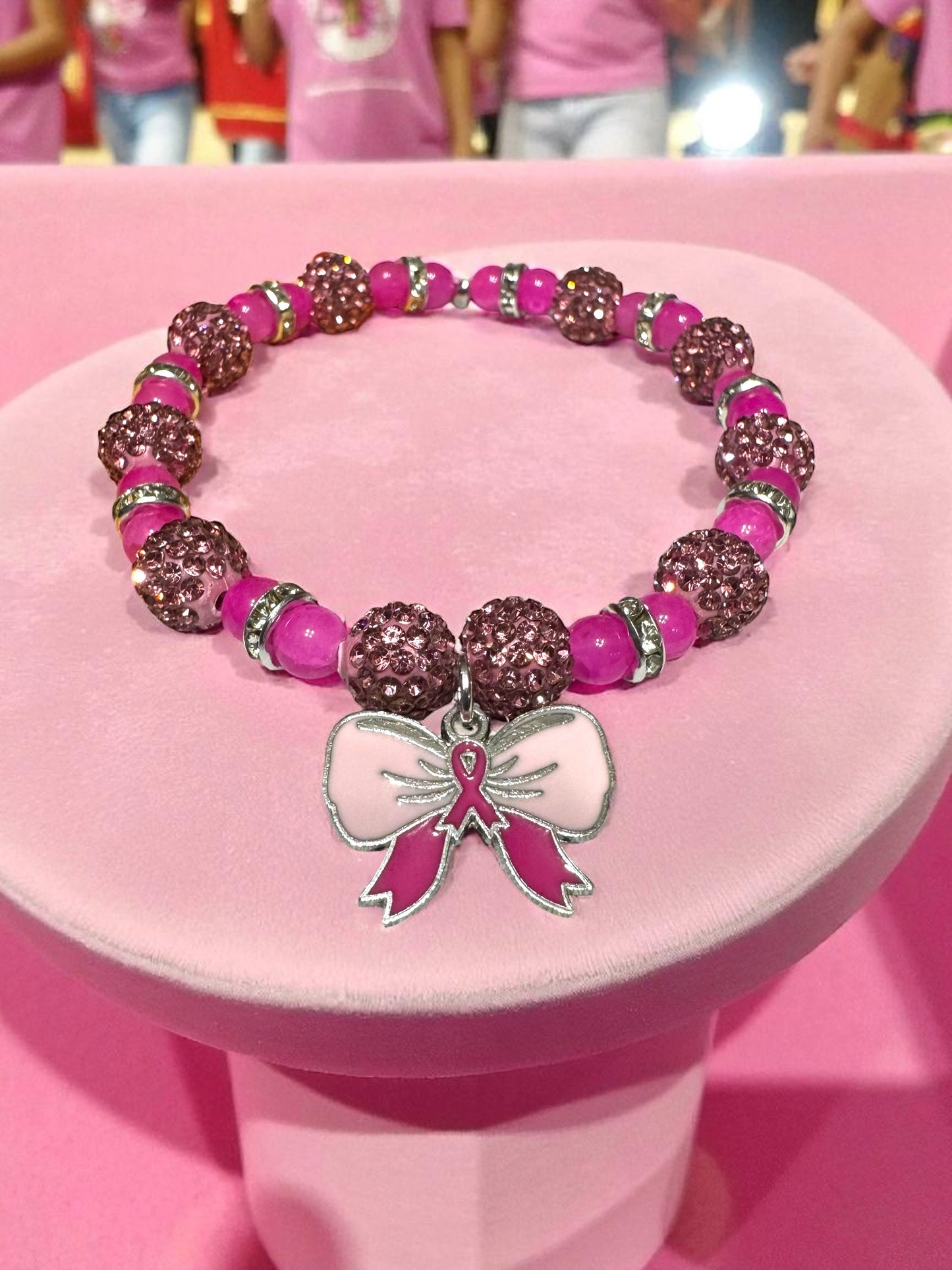 Breast Cancer Awareness Beaded Bracelet 7.5 - 8”