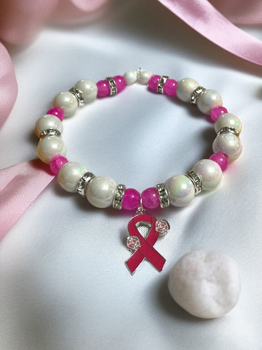 Pink Ribbon Awareness Beaded Bracelet Set
