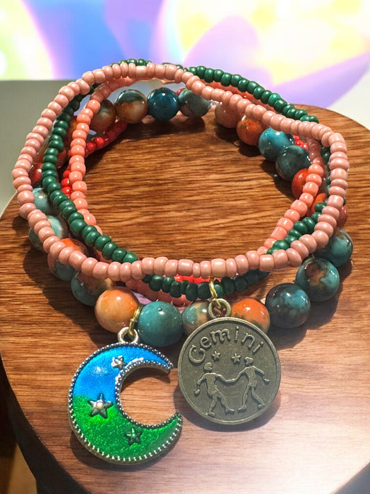 Gemini Zodiac Bracelet - Multicolor Beaded Astrology Jewelry