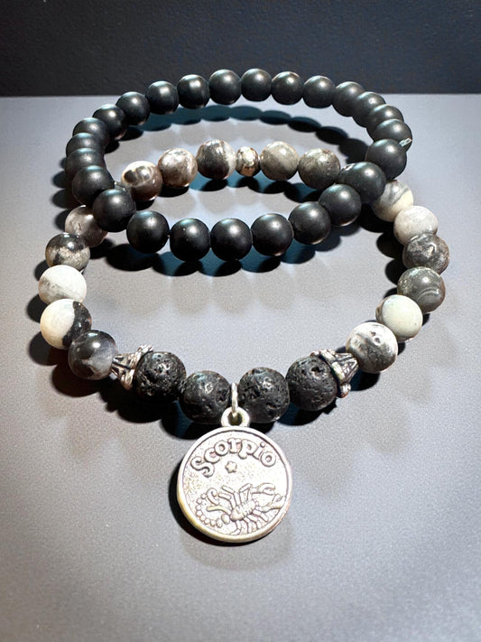 Scorpio Lava Beaded Bracelet 7”- 7.5” Fit