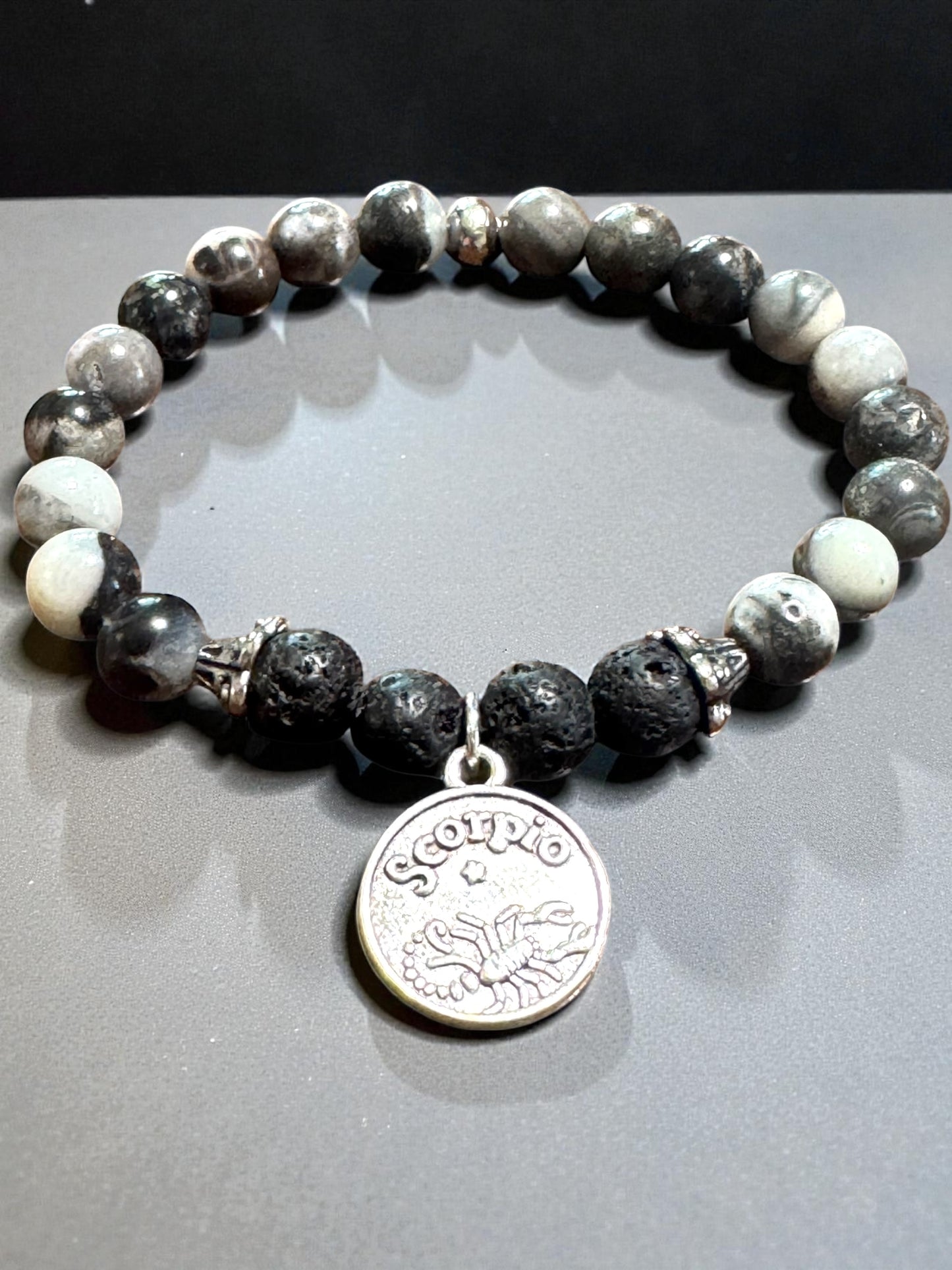Scorpio Lava Beaded Bracelet 7”- 7.5” Fit