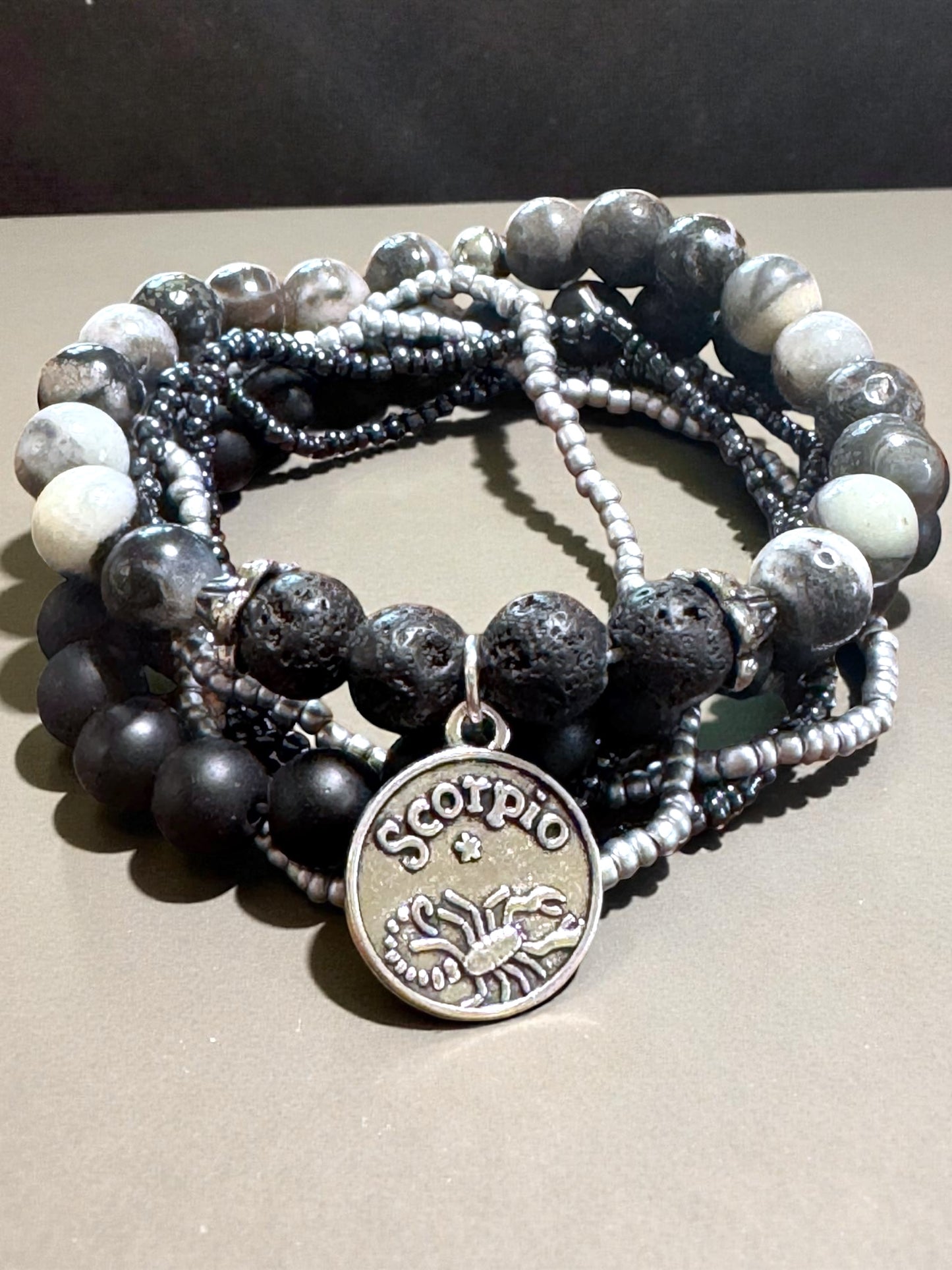 Scorpio Lava Beaded Bracelet 7”- 7.5” Fit