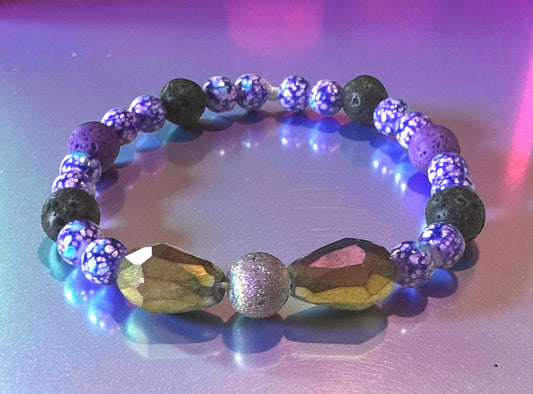 Purple Beaded Lava Stone Bracelet - Natural Aromatherapy Jewelry