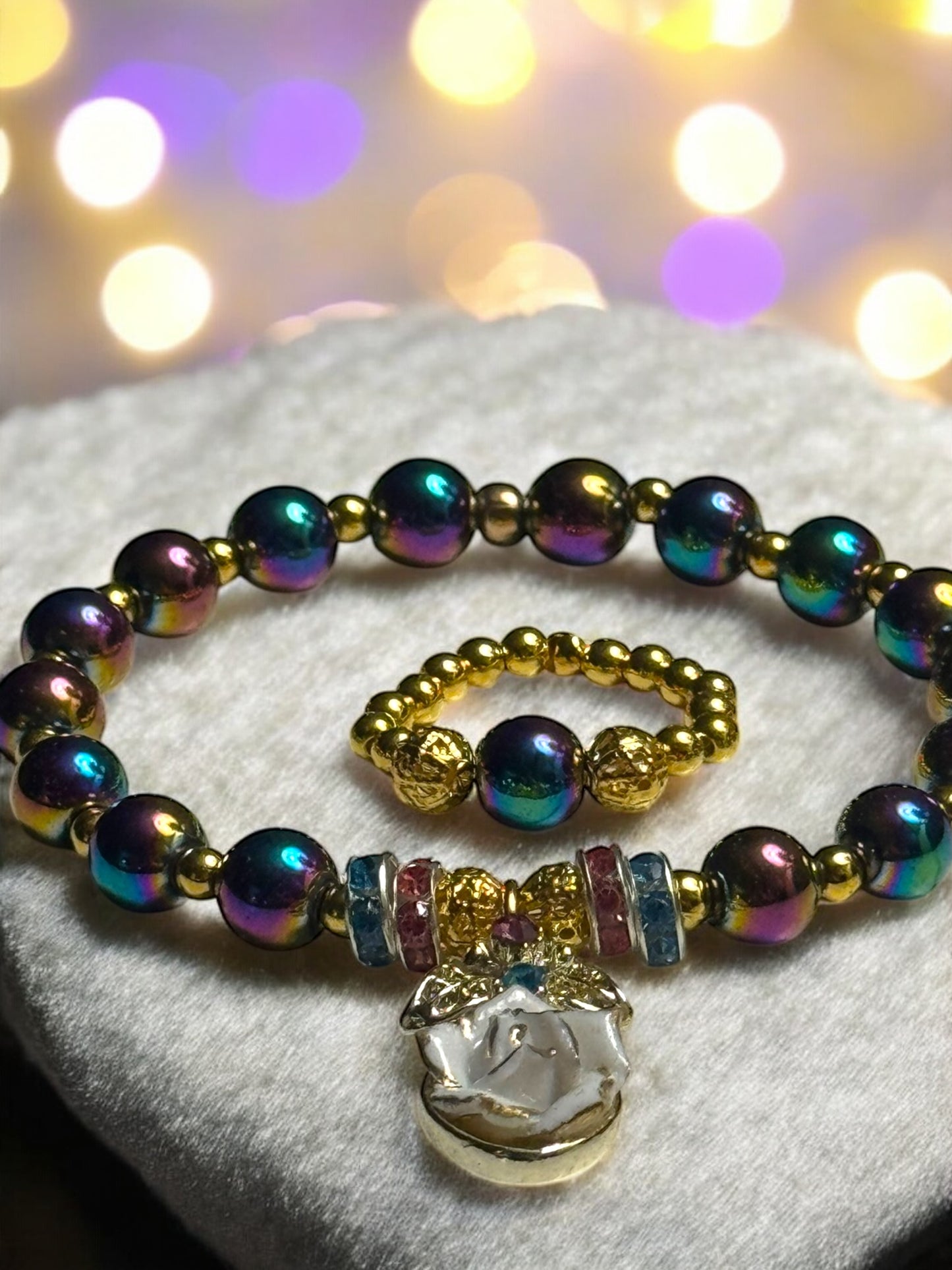 7” Tourmaline Bracelet and Ring (Women’s Size 8) Set - Beaded Jewelry Collection