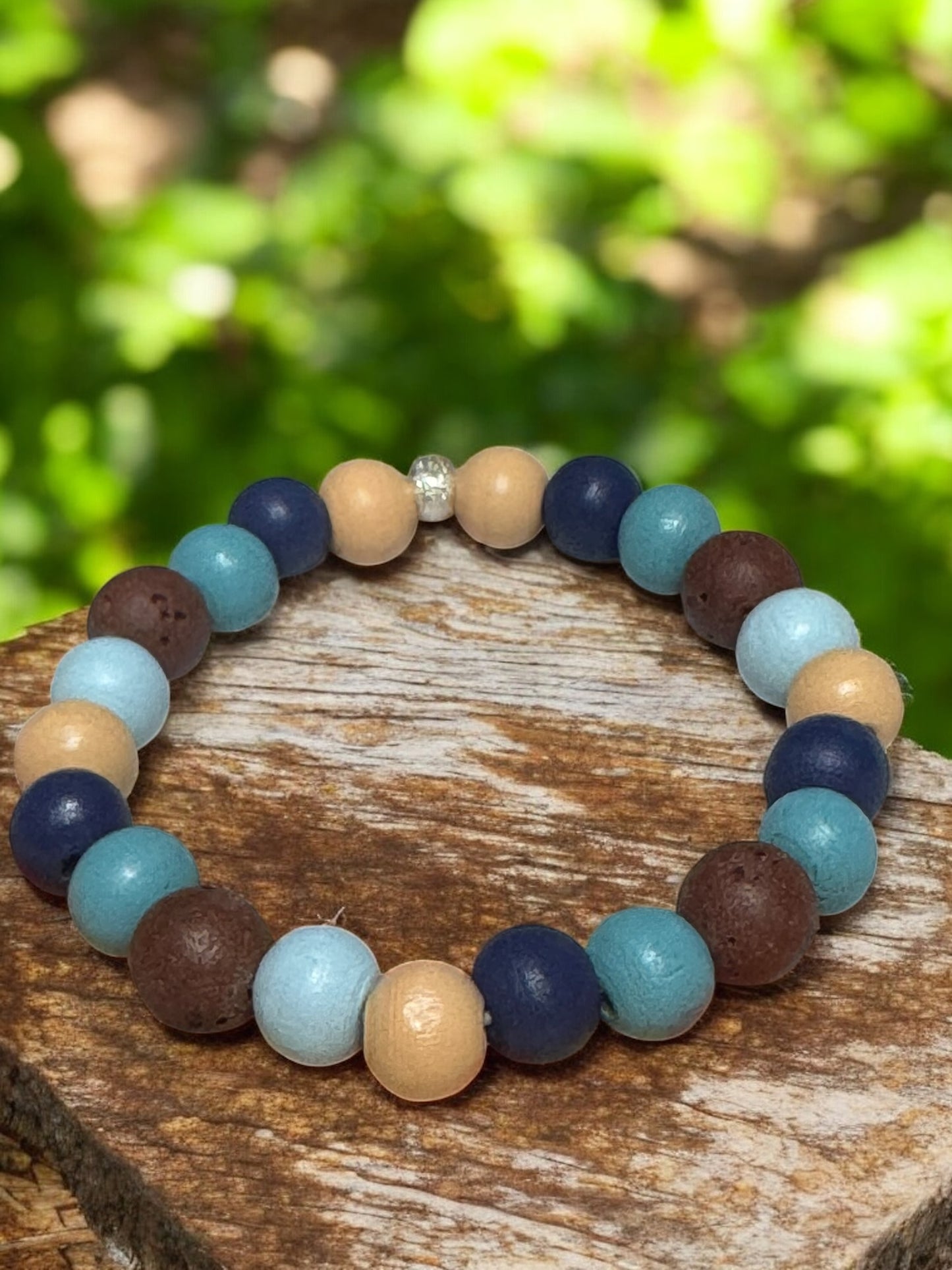 Lava Beaded and Wood Bracelet Set - Purple Aromatherapy Diffuser Bracelets