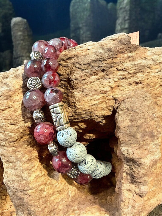 Gray Lava Bead Diffuser & Gemstone Bracelet Set