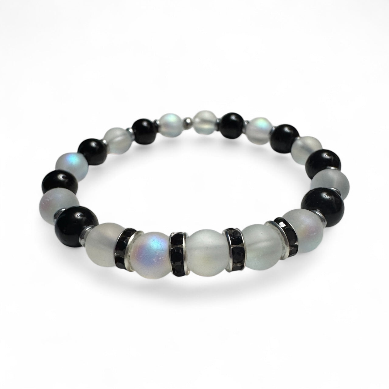 Moonstone Bead & Glass Bracelet – Handmade Shimmer Energy Jewelry