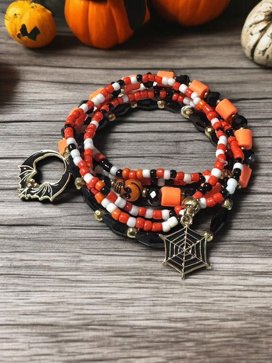 Halloween Themed Beaded Bracelet Set 6.5 - 7.5” Fit