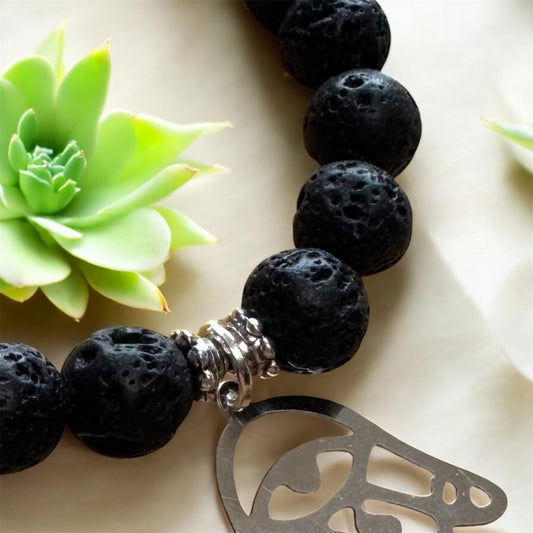 Black & White Lava Beaded Bracelet