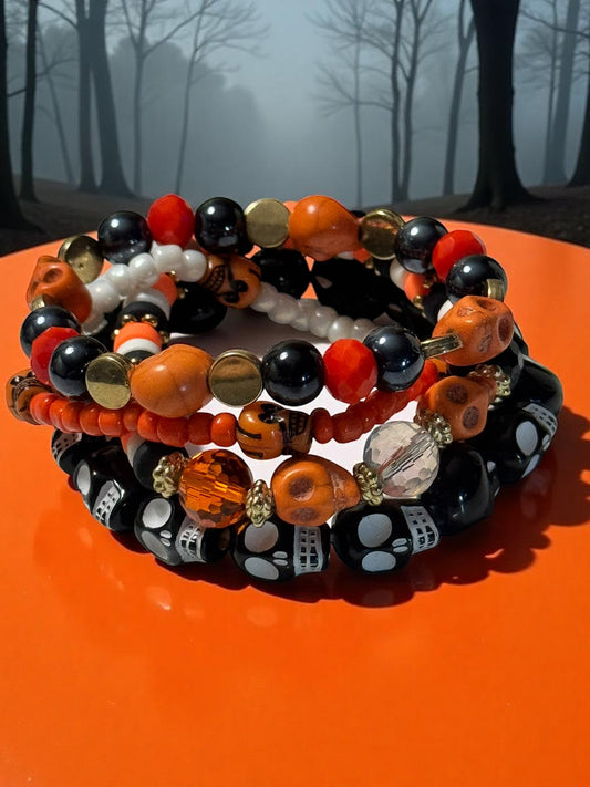 Halloween Themed Beaded Bracelet Set 6.5 - 7.5” Fit