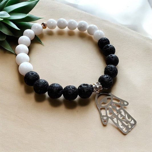 Black & White Lava Beaded Bracelet