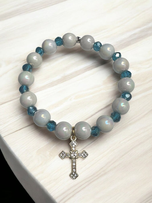 Always Have Faith Glass Bead Bracelet with Cross Charm