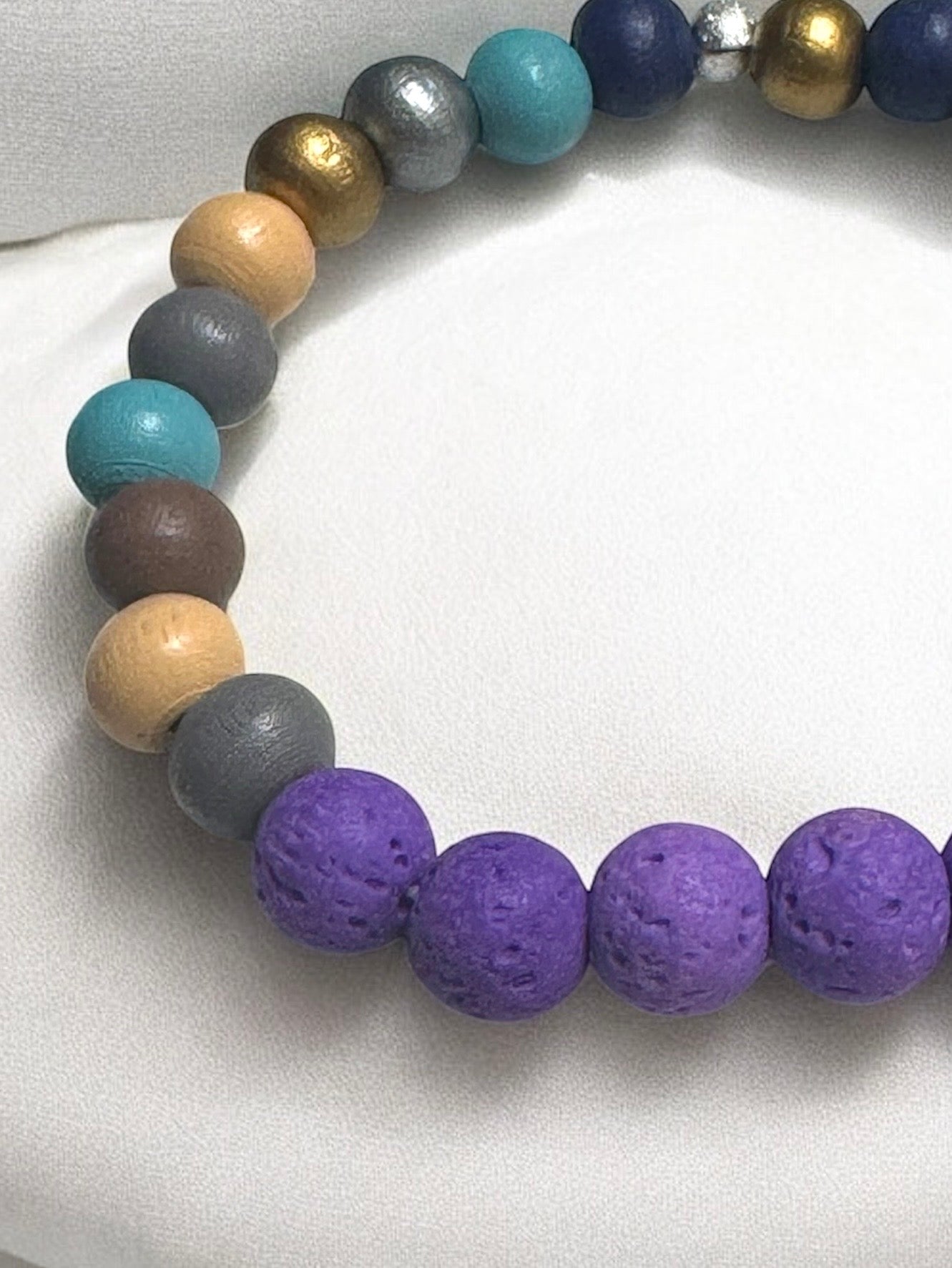 Wood & Purple Lava Beaded Bracelet