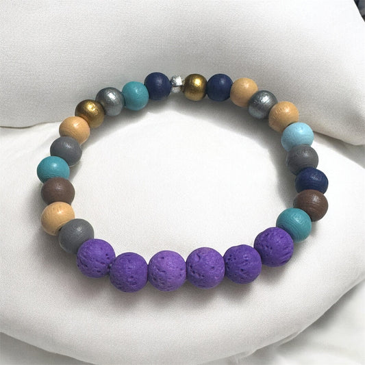 Wood & Purple Lava Beaded Bracelet