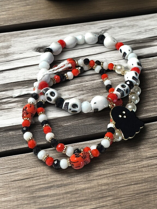 Halloween Themed Beaded Bracelet Set 6.5 - 7.5” Fit