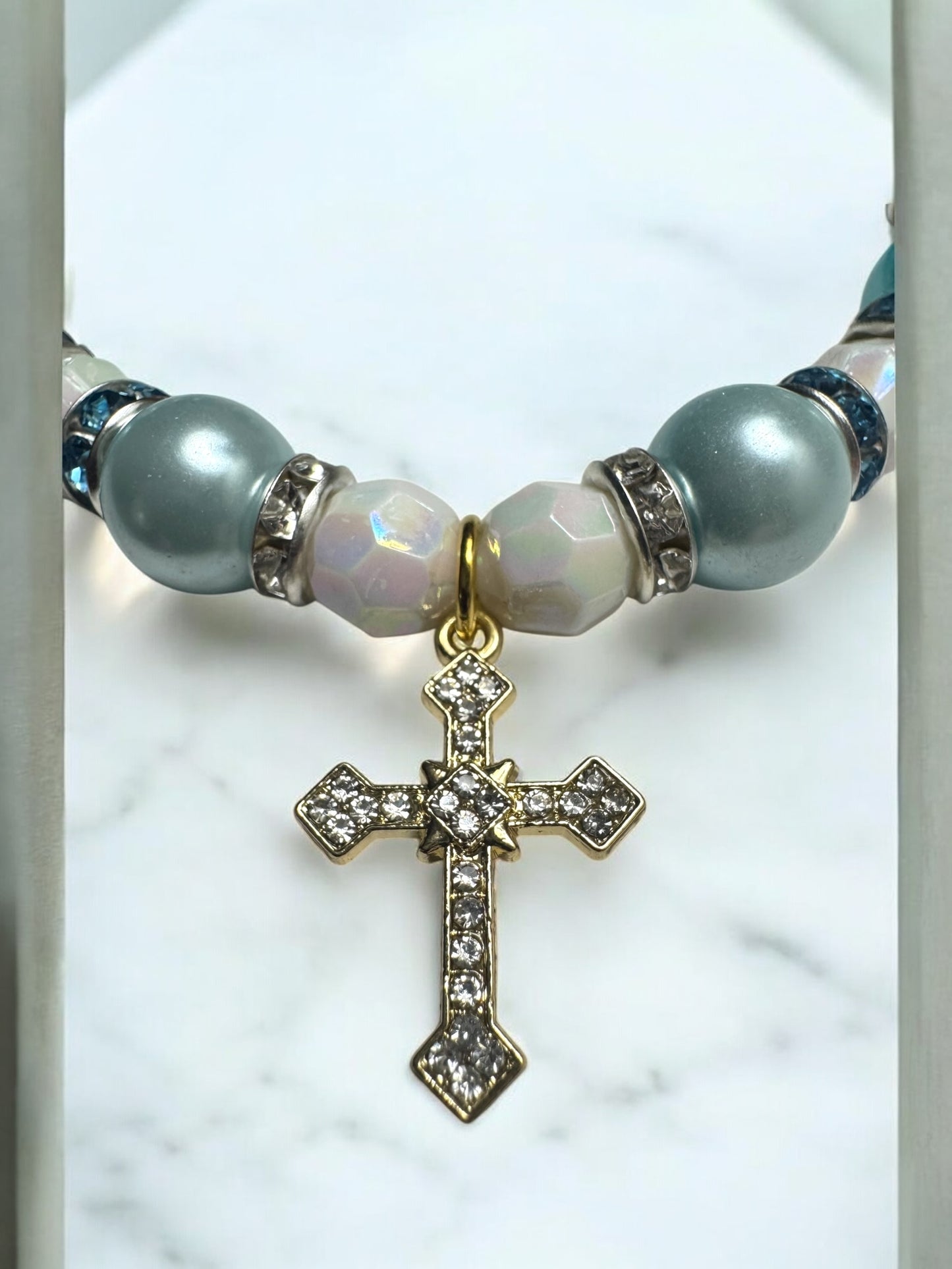 Always Have Faith Glass Bead Bracelet with Cross Charm