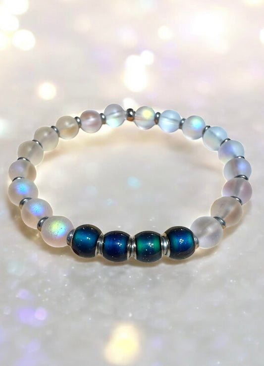 Moonstone Bead & Glass Bracelet – Handmade Color-Changing Energy Jewelry