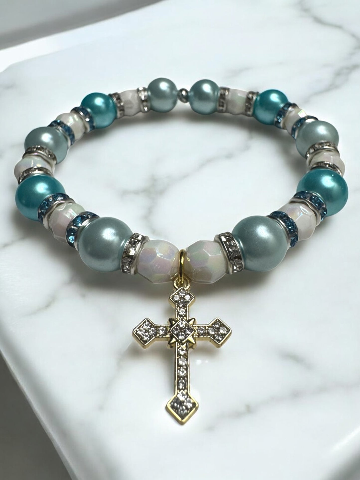 Always Have Faith Glass Bead Bracelet with Cross Charm