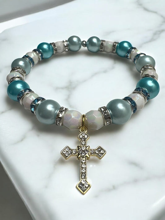 Always Have Faith Glass Bead Bracelet with Cross Charm