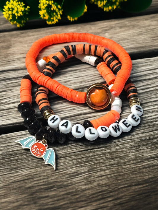 Halloween Themed Beaded Bracelet Set 6.5 - 7.5” Fit