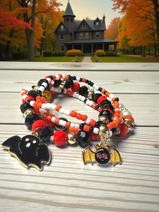 Halloween Themed Beaded Bracelet Set 6.5 - 7.5” Fit