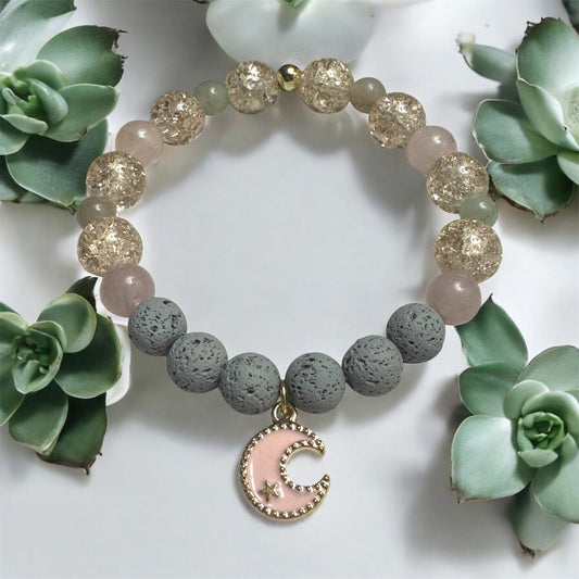 Pink Moon Lava Beaded Bracelet