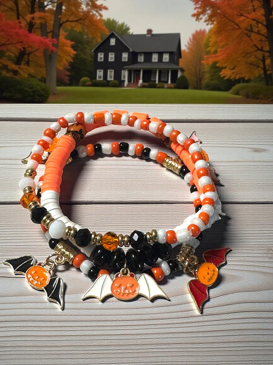 Halloween Themed Beaded Bracelet Set 6.5 - 7.5” Fit