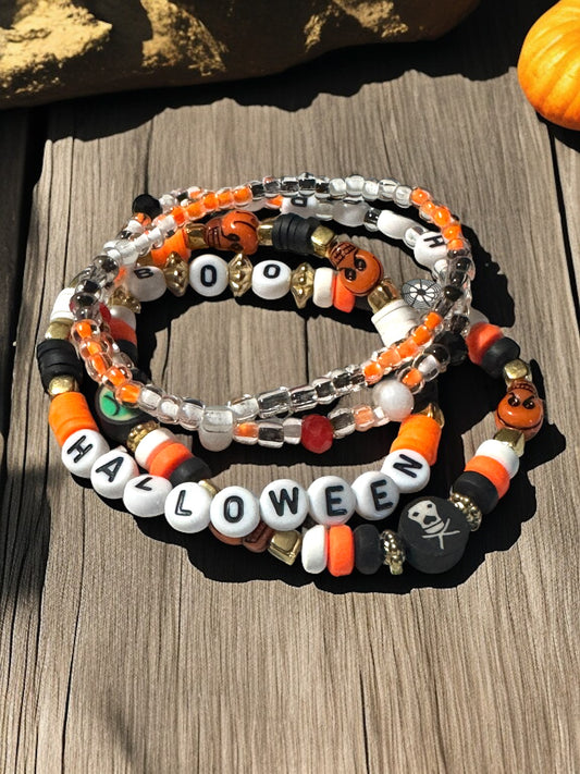 Halloween Themed Beaded Bracelet Set 6.5 - 7.5” Fit