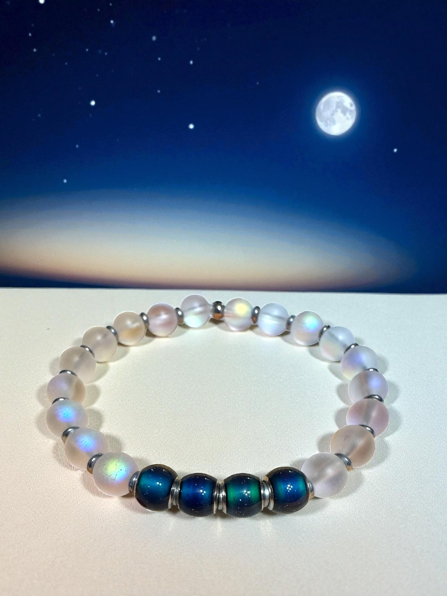 Moonstone Bead & Glass Bracelet – Handmade Color-Changing Energy Jewelry