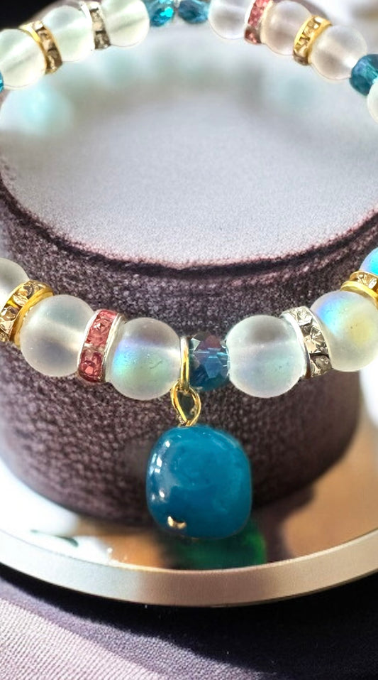 Moonstone Bead & Glass Bracelet – Handmade Shimmer Energy Jewelry