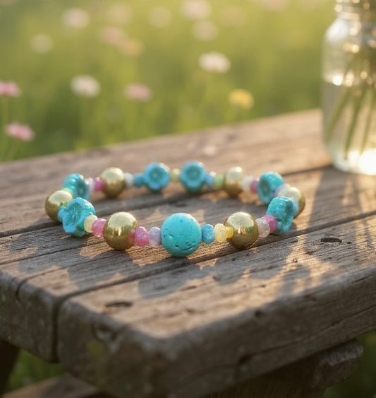 Whimsical Lava Beaded Bracelet 18k Gold Filled Beads