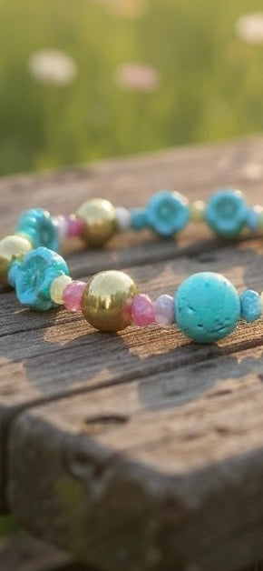 Whimsical Lava Beaded Bracelet 18k Gold Filled Beads