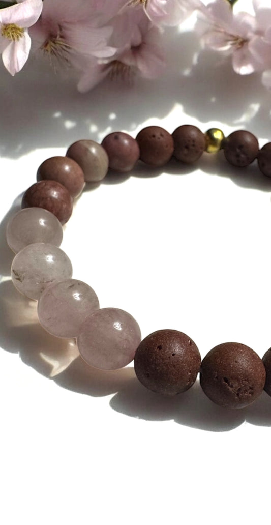 Bashful Pink Rose Quartz Lava Beaded Bracelet - Essential Oil Diffuser