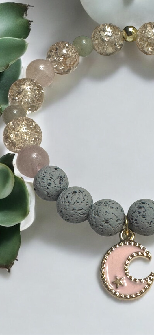 Pink Moon Lava Beaded Bracelet