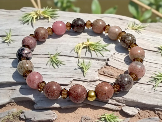 Bashful Pink & Browns Lava Beaded Bracelet